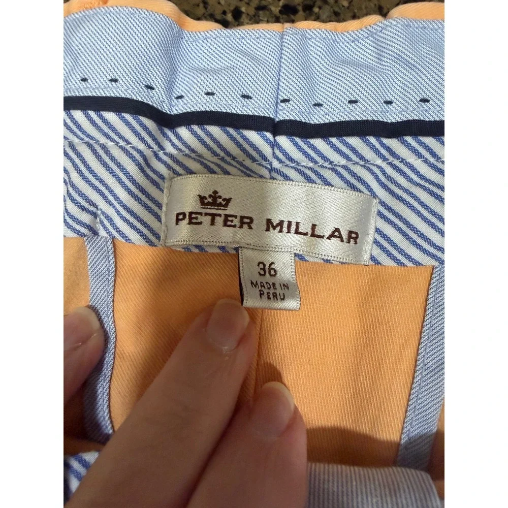 Peter Millar Mens Peach Orange Chino Shorts Size‎ 36 Cotton Twill Flat Front